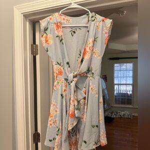 Floral Tie-Front Wrap Dress (light blue)